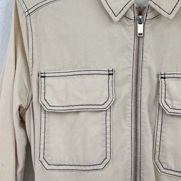 Zara Beige Cotton Linen Blend Boiler Suit Pockets Denim Utility Jumpsuit Small - Picture 6 of 14